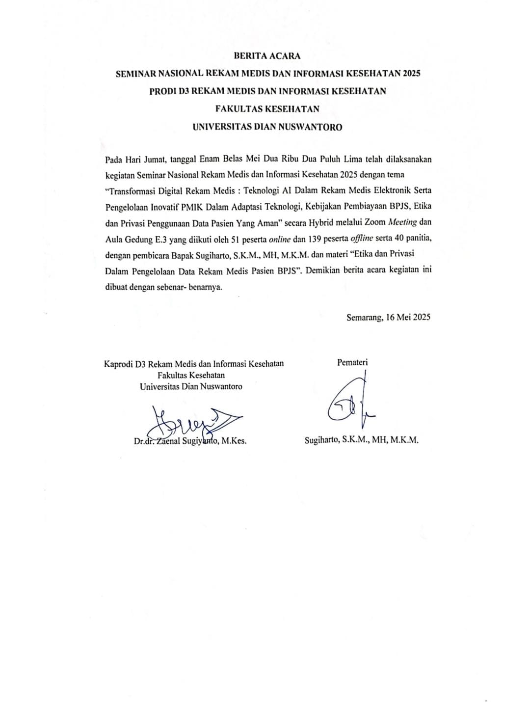 Berita Acara Pemateri Kedua